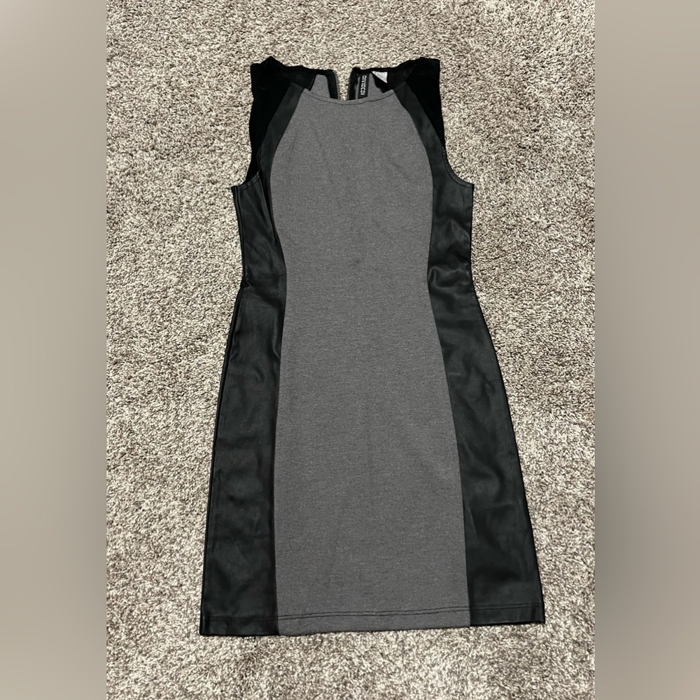 Grey Bodycon Mini Dress With Black Faux Leather Panels